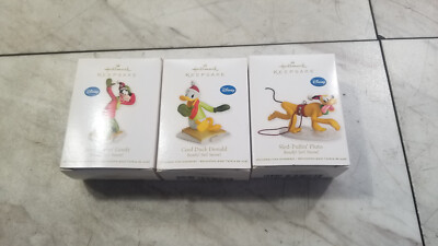 Disney Hallmark Keepsake Ornaments DONALD PLUTO GOOFY  Ready! Set! Snow! 