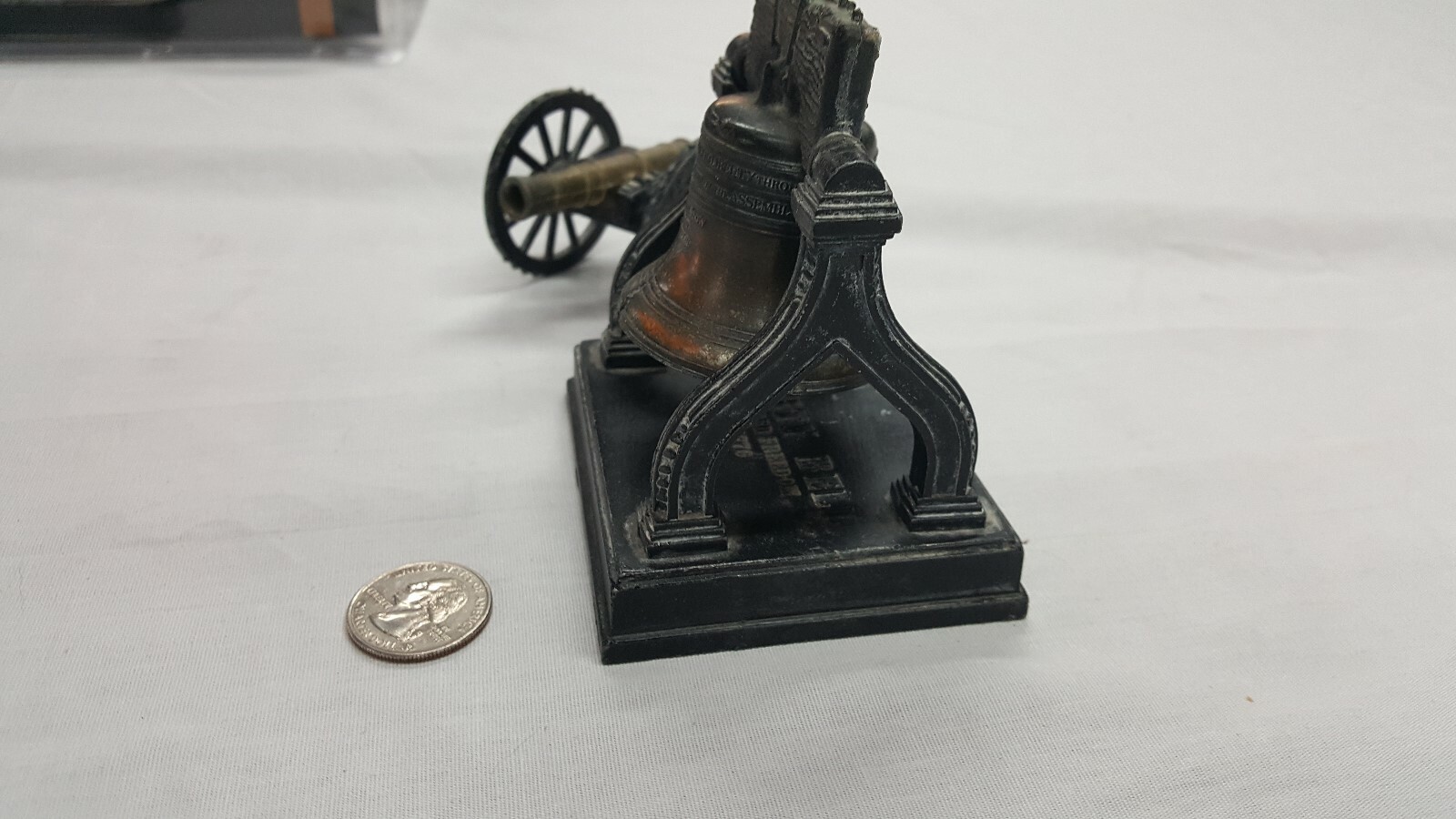 Vtg Cast Iron & Brass Penncraft Replica Artillery Cannon + Liberty Bell 1776