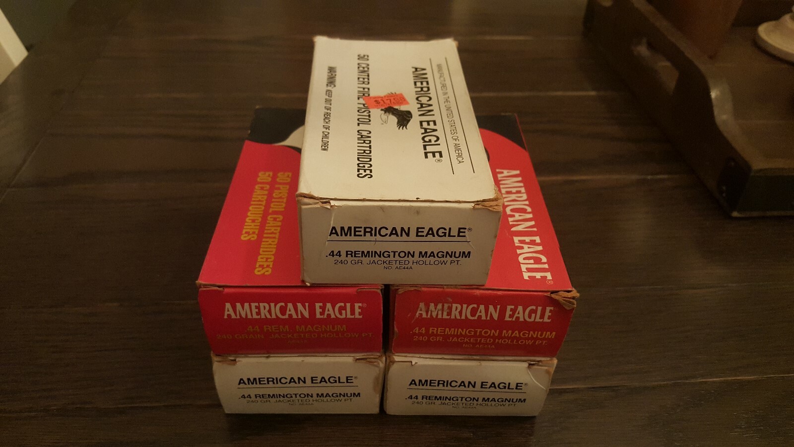 Lot of 5 EMPTY 44 Magnum Ammo Boxes with Trays American Eagle 240 Grain