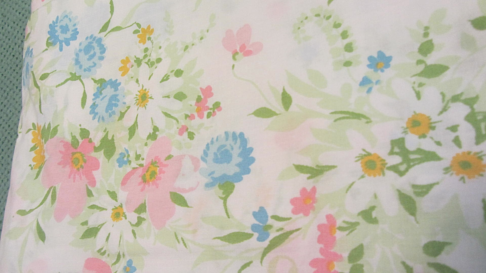 Vtg FULL Sheet FITTED FLAT & CASES Pink Blue Floral Flowers Sheets JC Penney