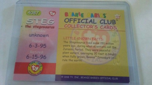 TY Beanie Babies BBOC Card - Series 1 Retired (SILVER) - STEG the Stegosaurus