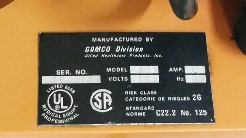 ALLIED HEALTHCARE PRODUCTS GOMCO 402 PORTABLE ASPIRATIONS SUCTION PUMP *WORKS!*