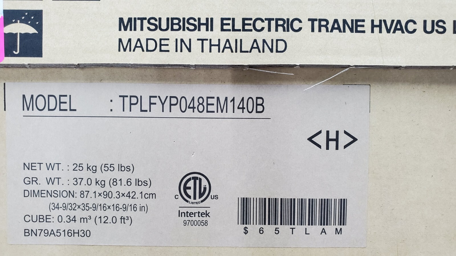 Trane Mitsubishi TPLFYP048EM140B 35” Recessed Ceiling Cassette 48,000 BTU 4-way
