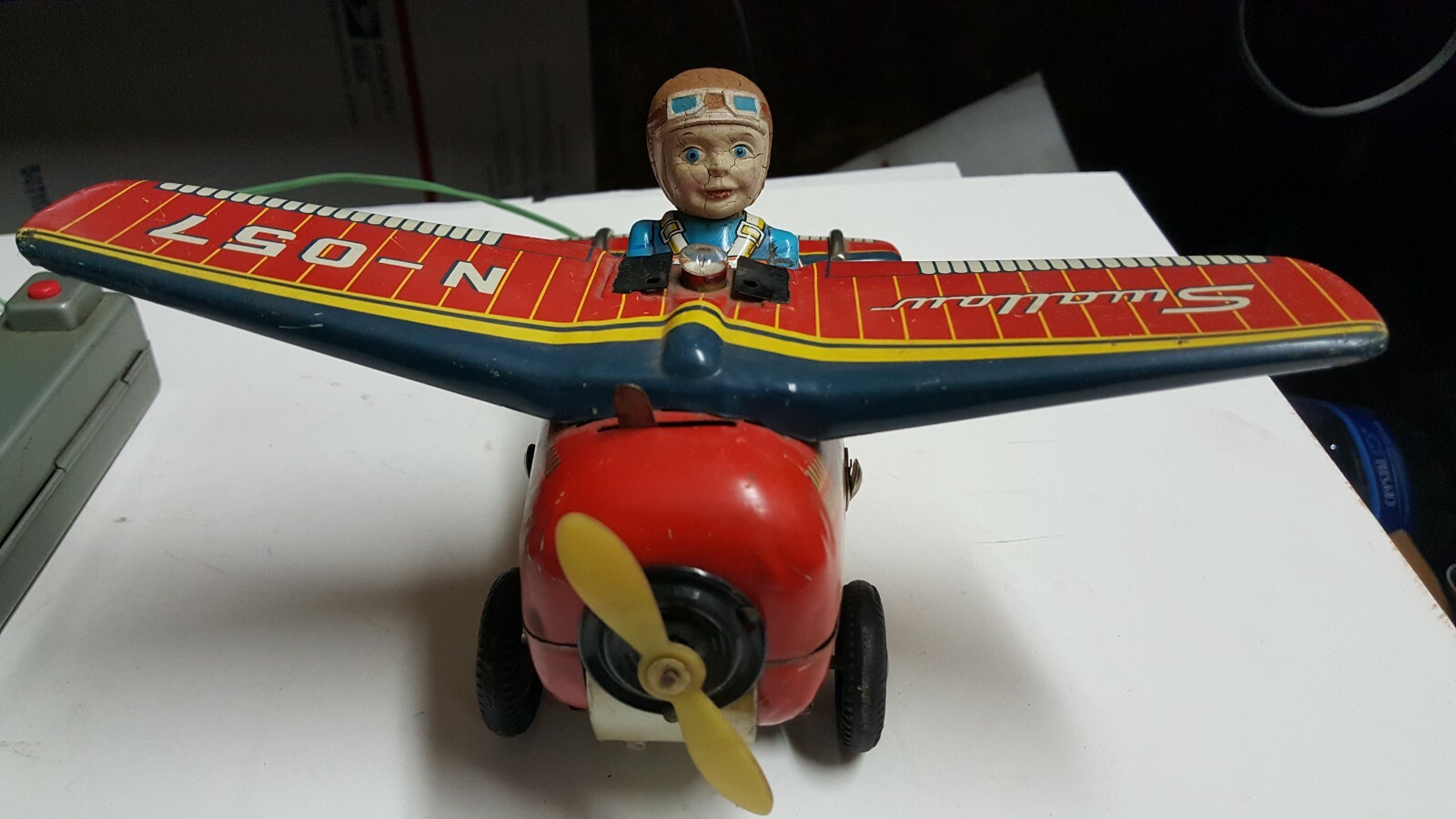 SWALLOW BATTERY OPERATED LOOP AIRPLANE TIN 1960s JAPAN MODERN TOYS Rare PLANE