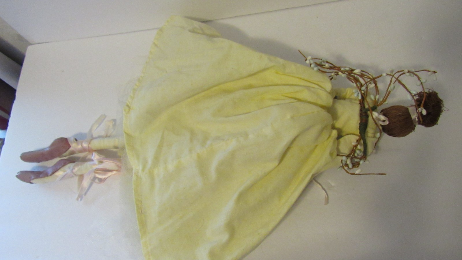 Vintage Ballerina Doll Yellow Dress Cloth Fabric Mache Slippers 22