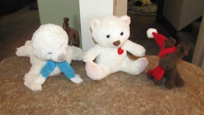 LOT 3 Animal Adventure Plush Stuffed White Seal Sea Lion,Bear,Christmas Moose