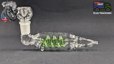5'' Glass Coil Tube Tobacco Smoking Pipe w/ 14mm Slide bowl Green