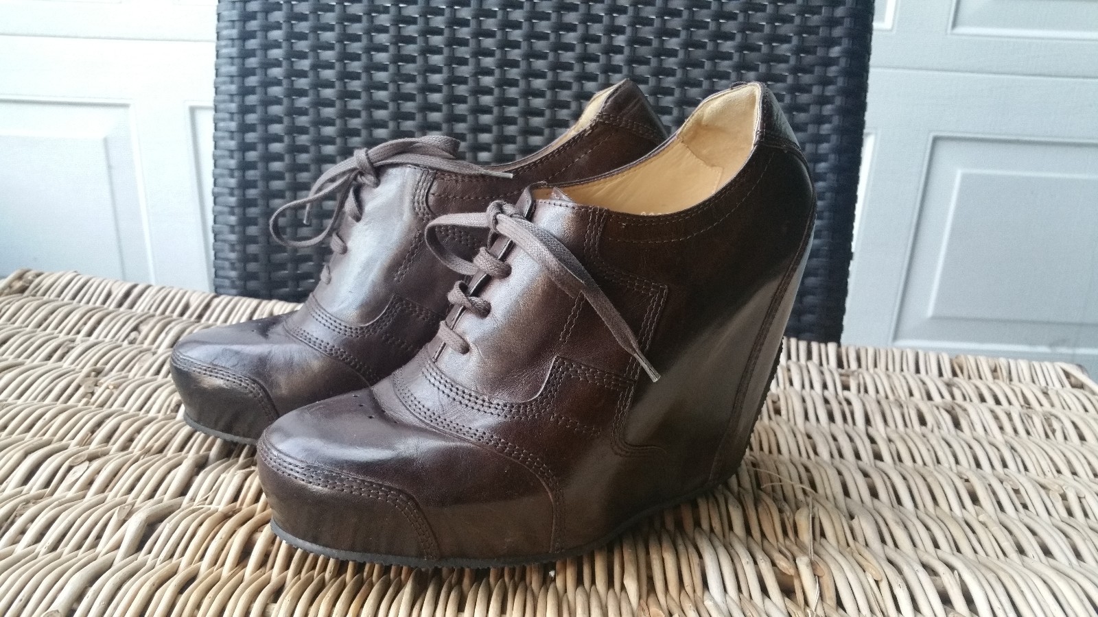 Classic DRIES VAN NOTEN Brown Wedge Oxford Bootie SZ 37 1/2