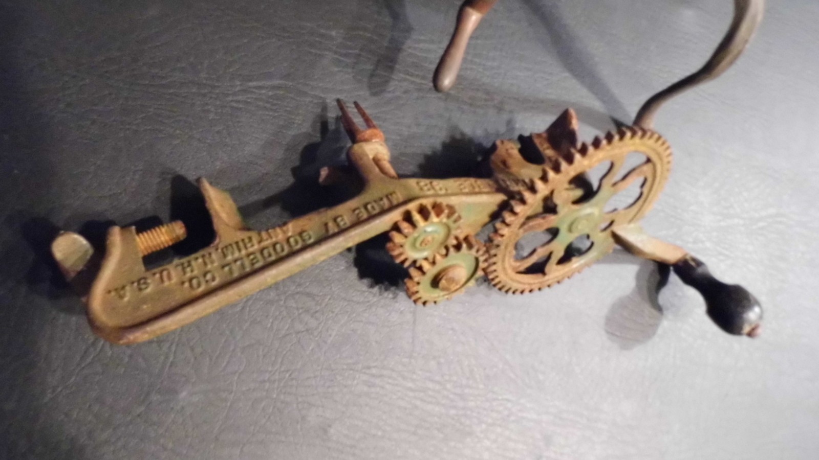 Antique farm fruit equipment Cast iron Cherry pitter 1863 & Apple peeler 1898