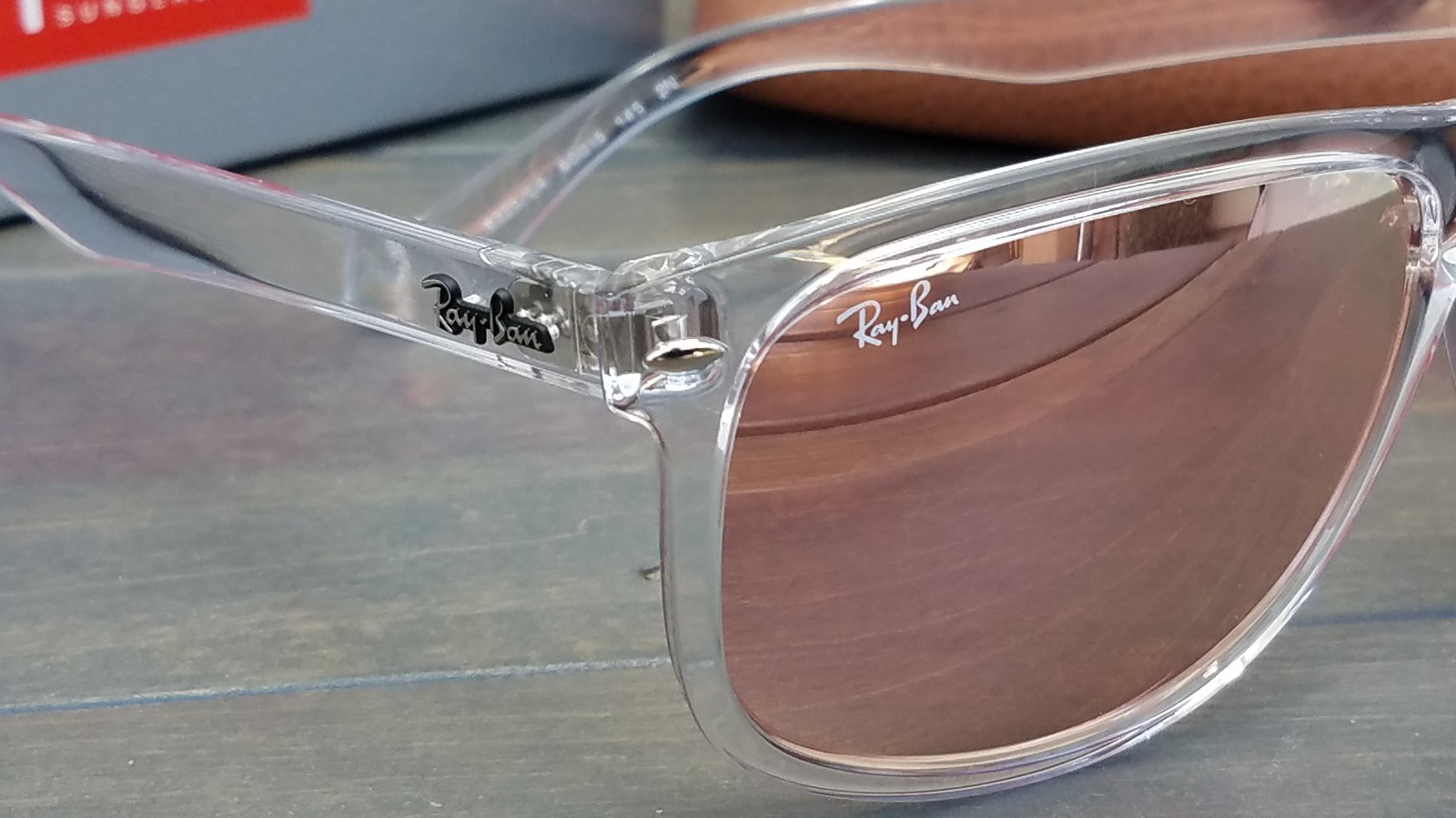 New Ray Ban RB4147 6325/E4 Sunglasses Gloss Clear w/ Light Pink Mirror 60mm Lens