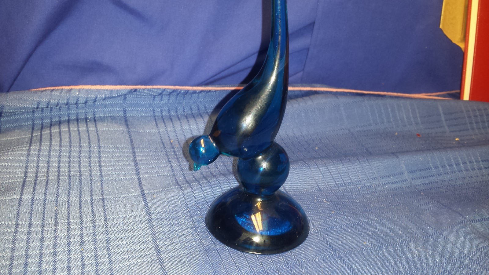 Viking Glass Hand Blown Bluenique Long Tail Bird  Epic Line Mid Century 10
