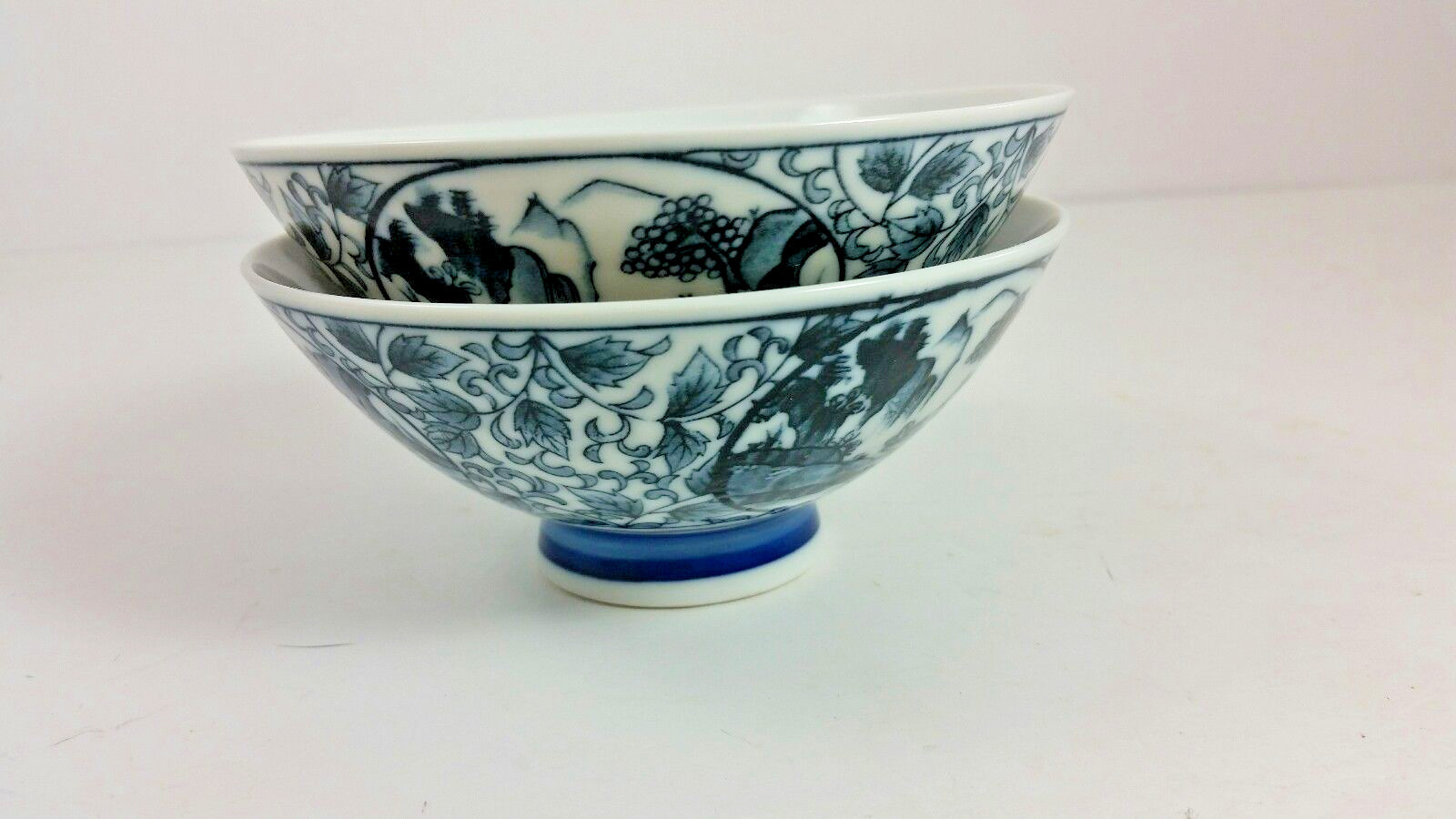 Lot Of 2 Oriental Asian Rice Bowls Porcelain Blue White
