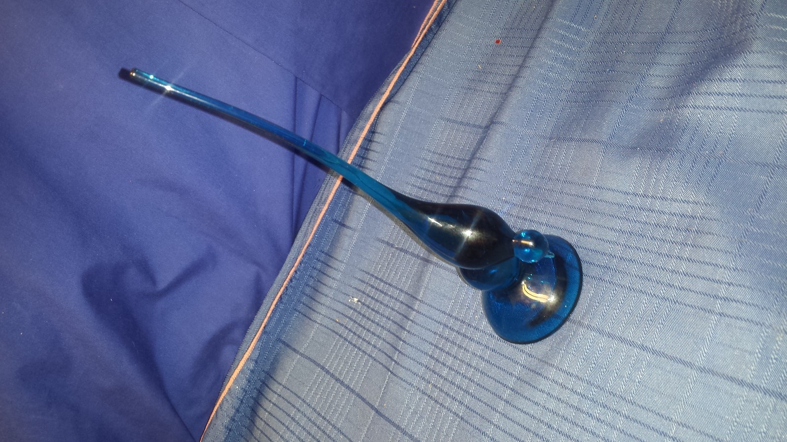 Viking Glass Hand Blown Bluenique Long Tail Bird  Epic Line Mid Century 10