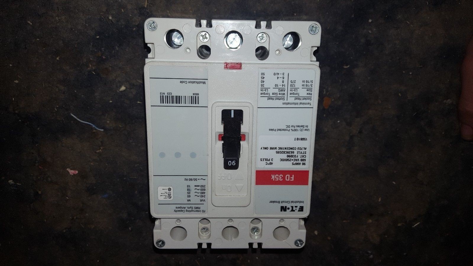 CUTLER HAMMER FD 35K FD3090L 90 AMP 3 POLE 600V CIRCUIT BREAKER FD3090
