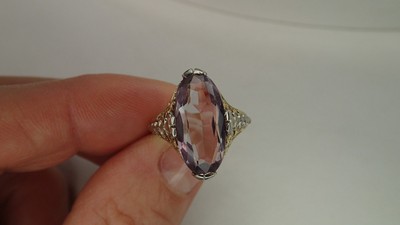 Amethyst Antique Heirloom Deco Ring 10K Gold Filigree Fine Gemstone Jewelry