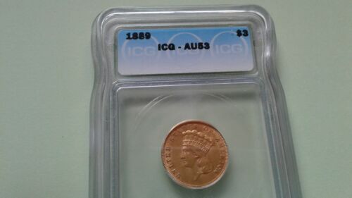 1889 $3 Gold Coin - ICG Grade AU53