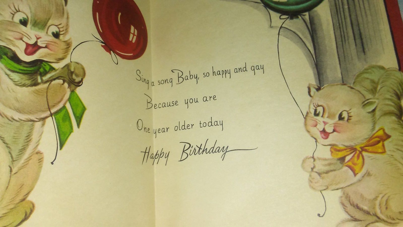 VINTAGE UNUSED BABY BIRTHDAY CARD WITH BOOK & SQUIRRELS