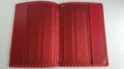 Vintage Tooled Red Leather Book Cover Embossed Standing Lion Fluer De Lys