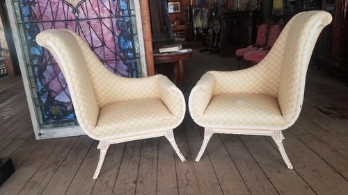 PAIR OF FRENCH LEFT RIGHT RECAMIER STYLE CHAIRS