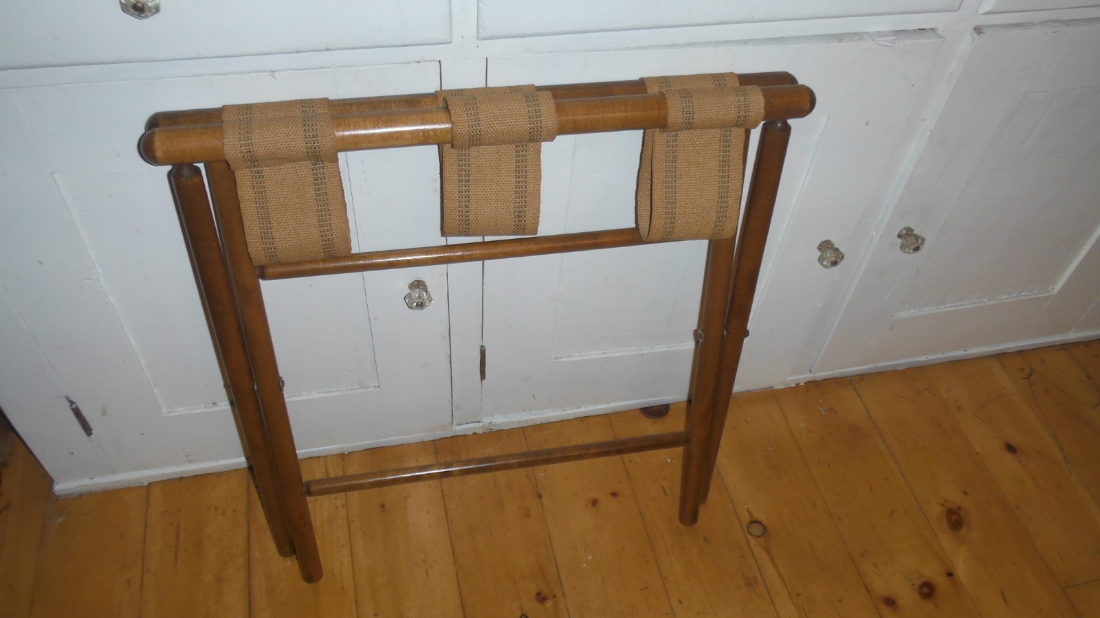 Vintage Wood and Canvass Folding Luggage Holder Guest Room Essential