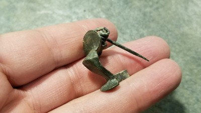 Ancient Roman Bronze FIBULA BROOCH (#3) Knee Type, Intact Pin, Some Engravings