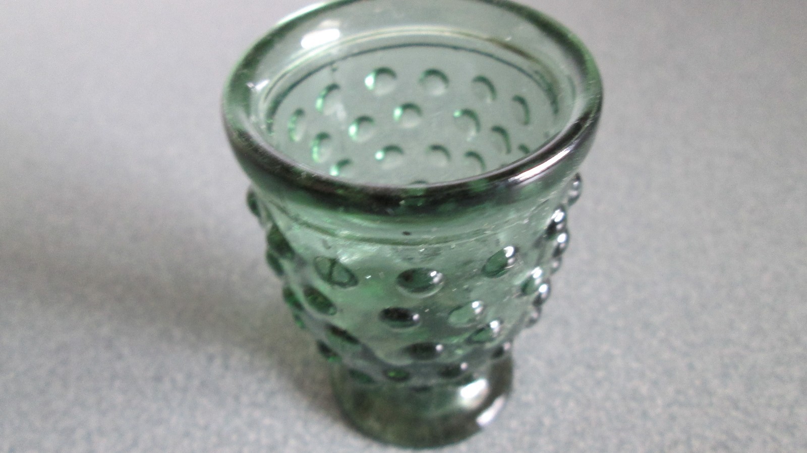 Vintage Toothpick Holder Hobnail Glass Pale Teal Green Footed Pedestal