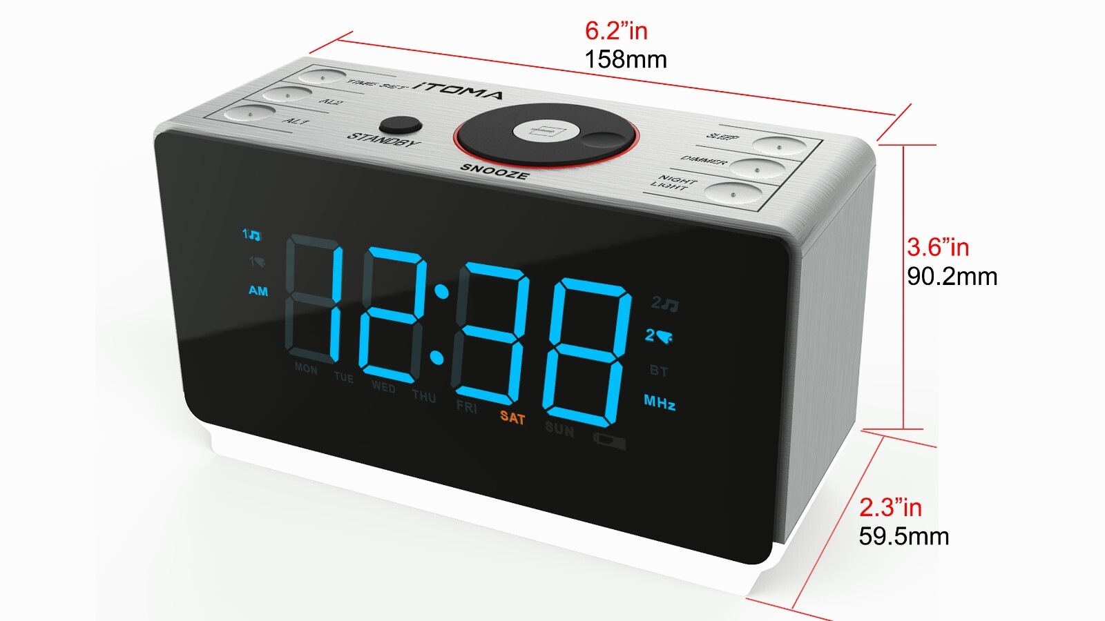 Bedside Alarm Clock Radio with Bluetooth Speaker Charging Station USB for Gift