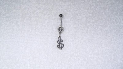 Dollar Sign Cash Money Charm Belly Button Navel Ring Body Jewelry Piercing 14g