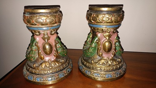Antique 1920's Art Deco Armor Bronze CHRISTMAS Candle Holder Pair, Gorgeous!