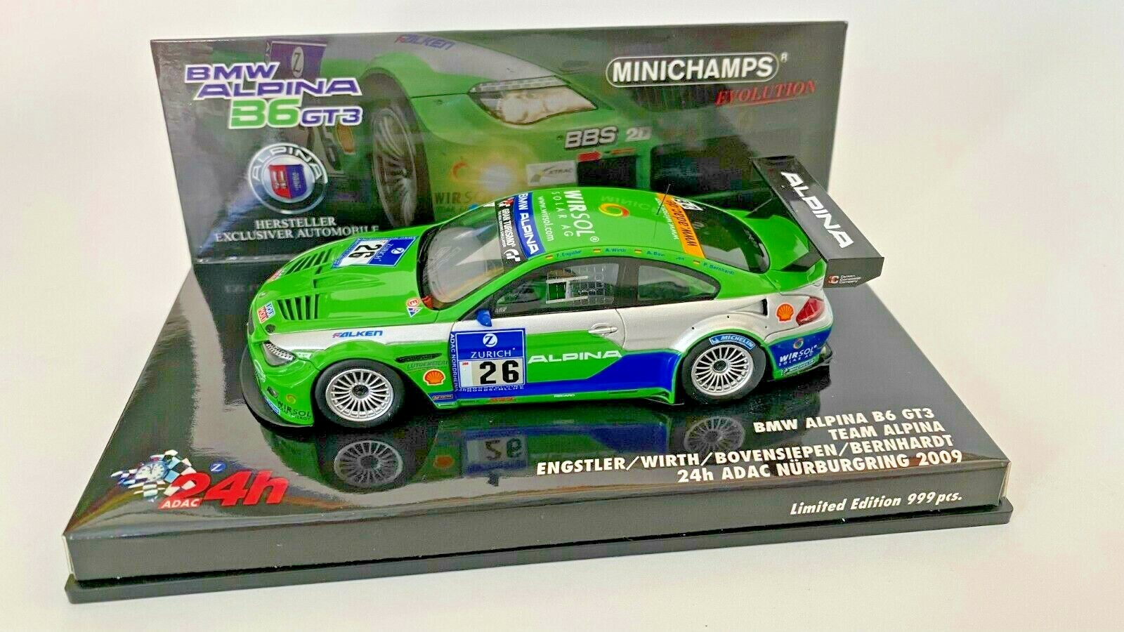 BMW Alpina B6 GT3,1:43 Scale,Resin Model,Minichamps,24h Nurburgring 2009,#26 BMW Alpina B6 GT3,1:43 Scale,Resin Model,Minichamps,24h Nurburgring 2009,#26