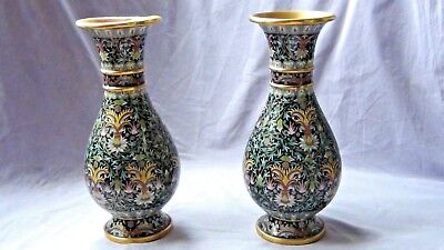PAIR EARLY 20c CHINESE BRASS CLOISONNE ENAMEL MEDALLIONS AND FLOWERS VASES
