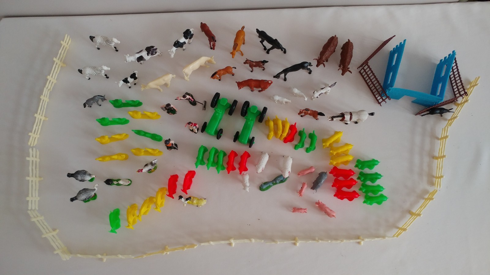 Vintage Plastic Farm Animals, Includes Attachable Fence, Building, and Tractors