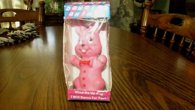 Vintage 1966 USA Wind-Up Dancing Pink Rabbit  Animal & Original Box,Toy Mint