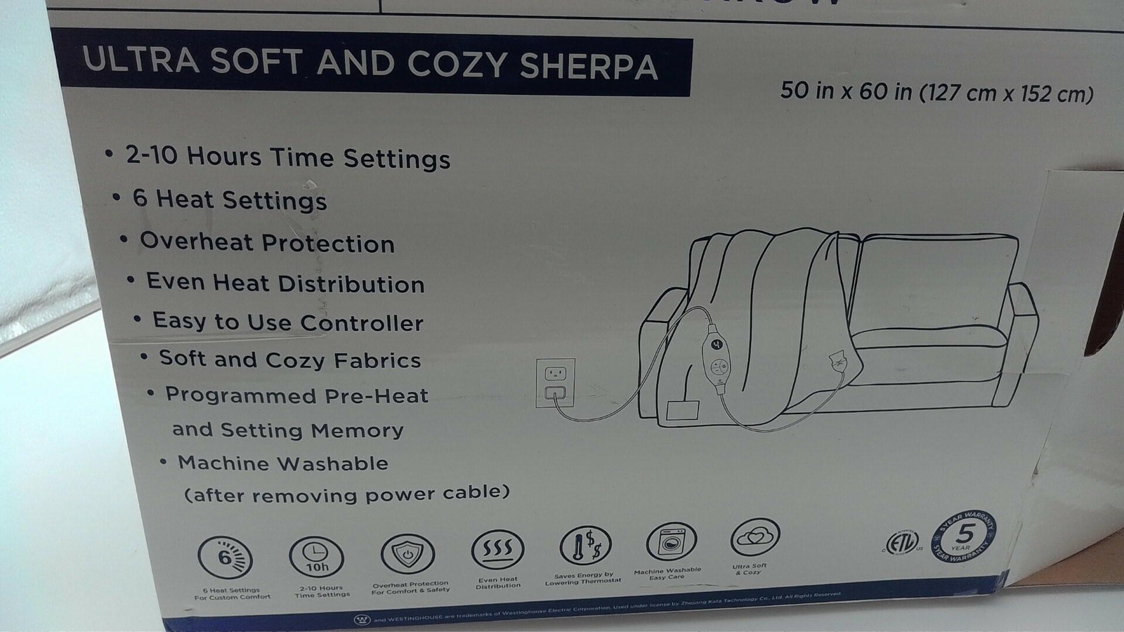 Westinghouse Electric Blanket Throw Size, Soft Plush Sherpa Heated Blanket