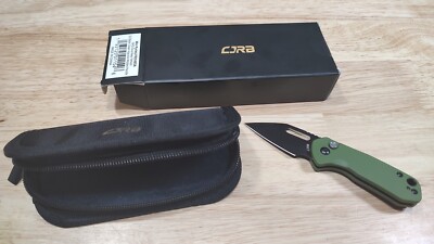 Green Aluminum CJRB Mini-Pyrite J1933-BGA D2 Flipper Button Lock Knife