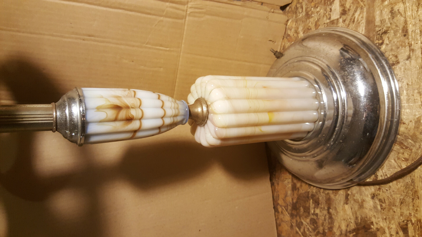 Antique SMOKING STAND Art Deco Chrome Lighted GLASS BASE Lamp shade VTG Floor