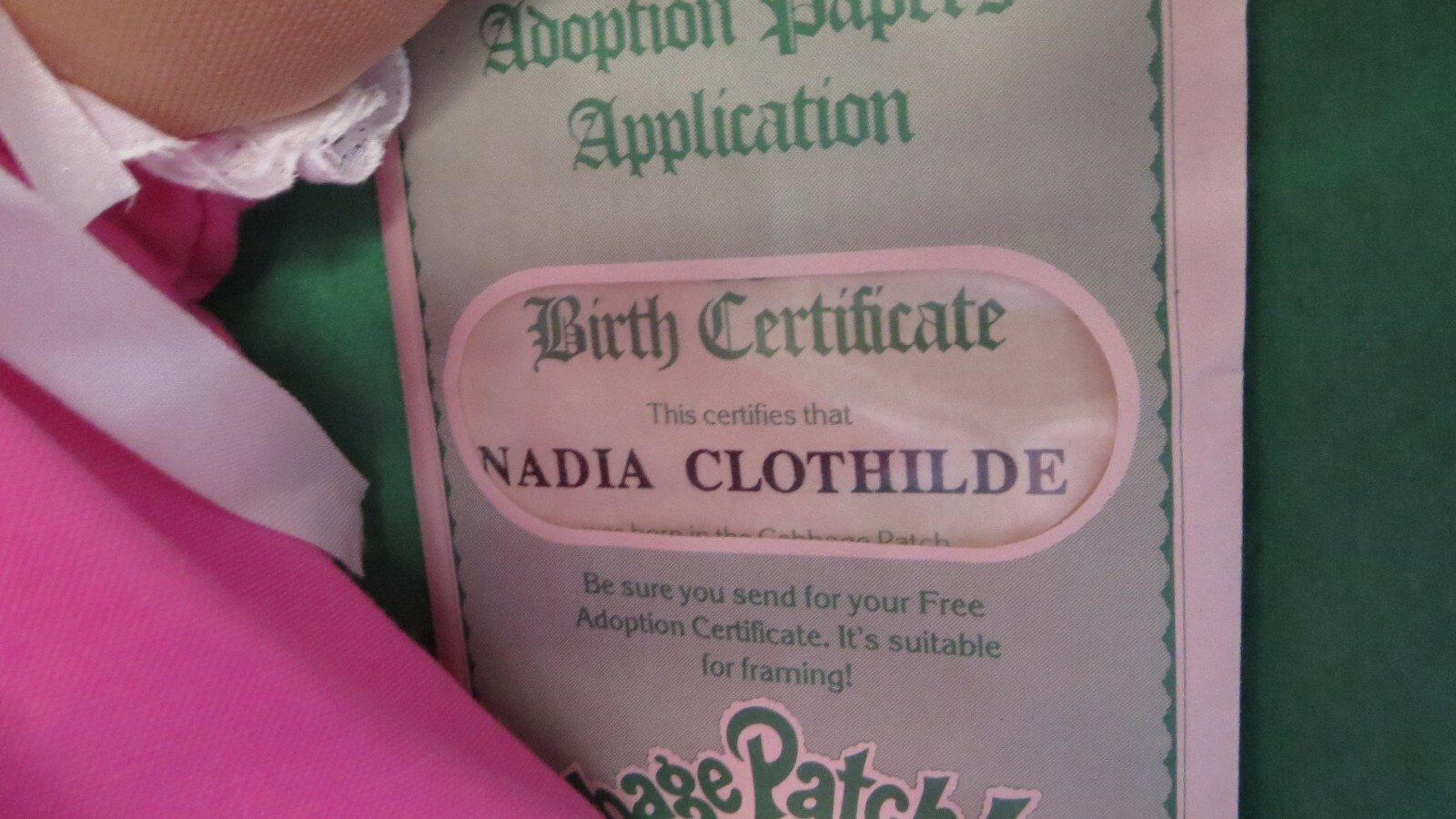 Cabbage Patch Kids 1985 Girl Nadia Clothilde