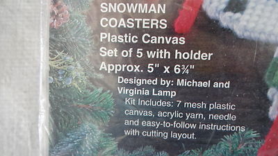 PLASTIC CANVAS KIT SNOWMAN COASTERS & HOLDER Christmas Bucilla  Complete Kit