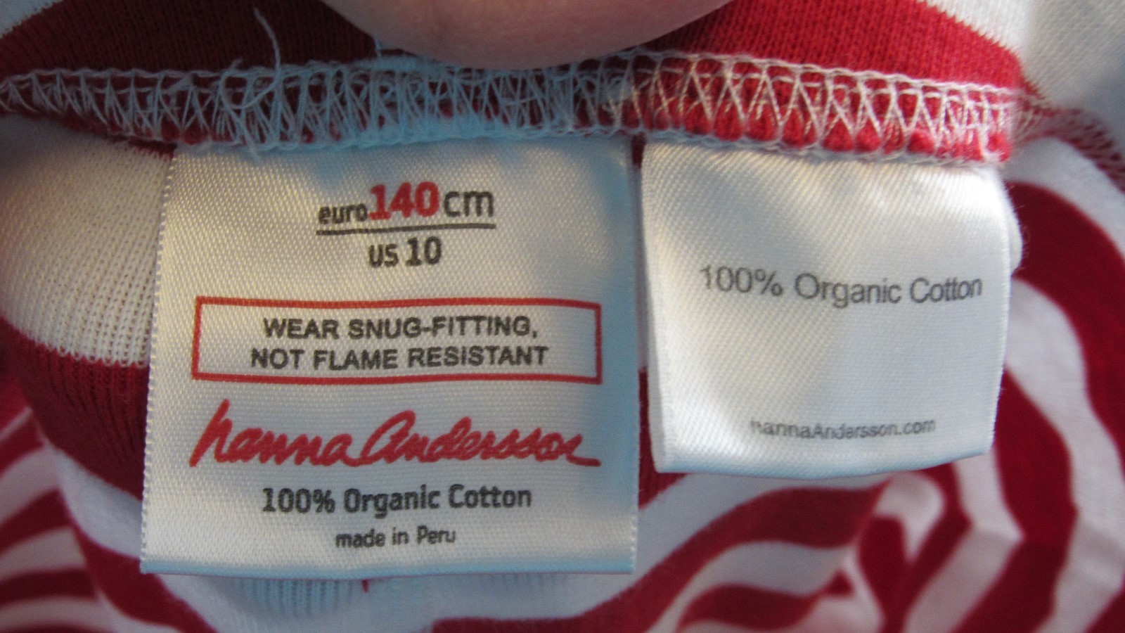 Hanna Andersson Red and White Striped Long John Pajama Bottoms PJ sz  140  US 10