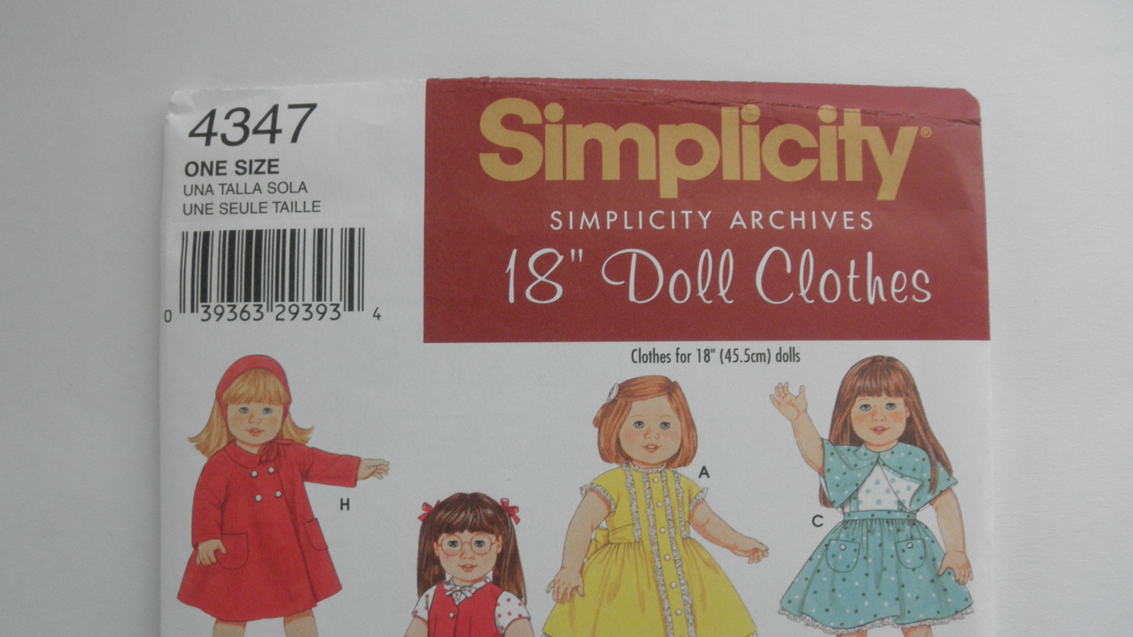 New Simplicity Archives 18'' Doll Clothes Pattern 4347 One Size Uncut
