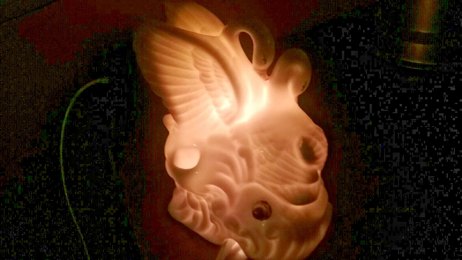 Porcelain Pair of Swans Lamp/Night Light w/On/Off Switch 4.75