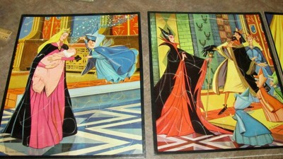 LOT 3 WALT DISNEY'S SLEEPING BEAUTY PICTURE PUZZLES WITH BOX BY WHITMAN 1958
