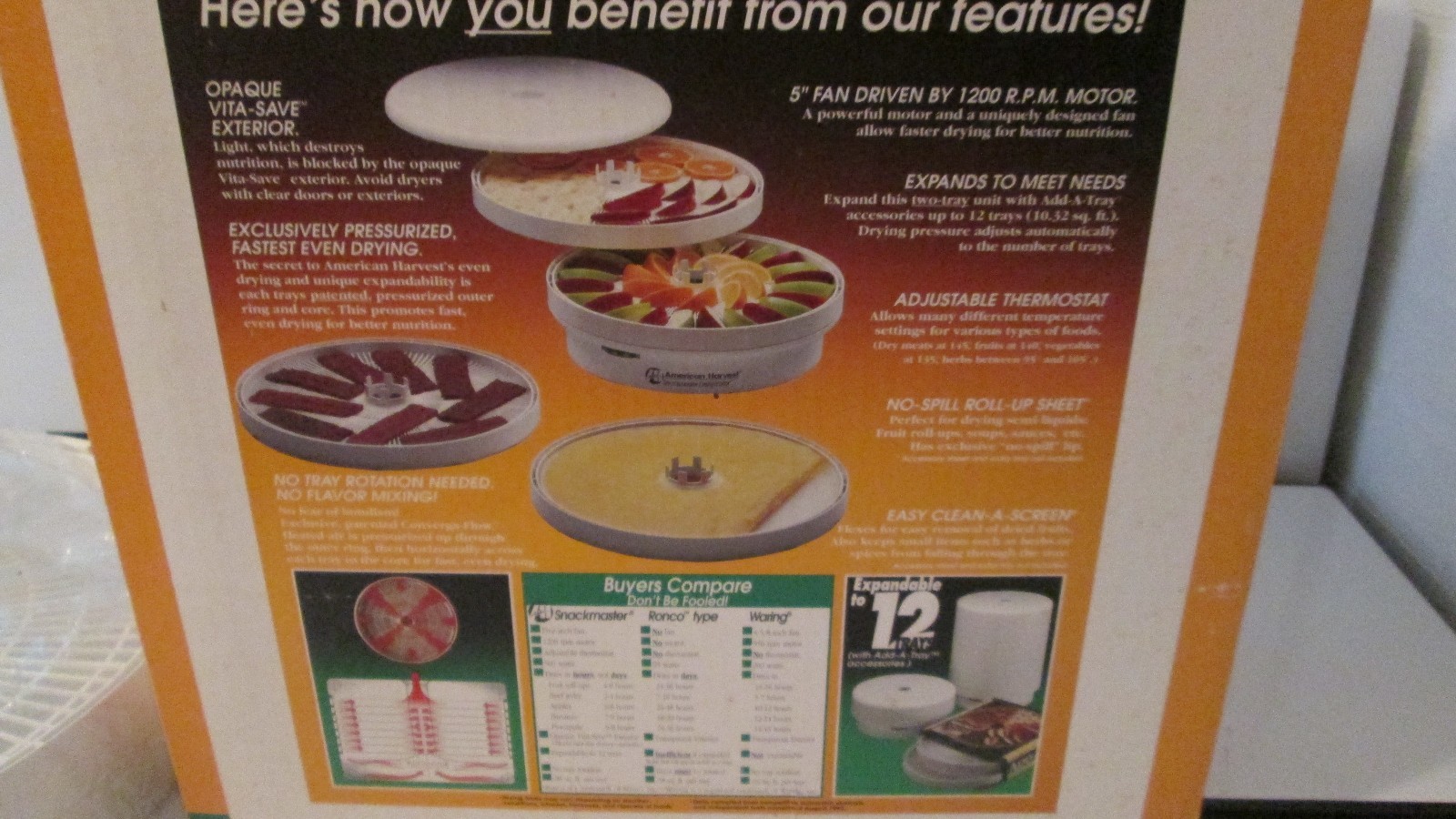 New in Box American Harvest Snackmaster Dehydrator 2200 w/ trays