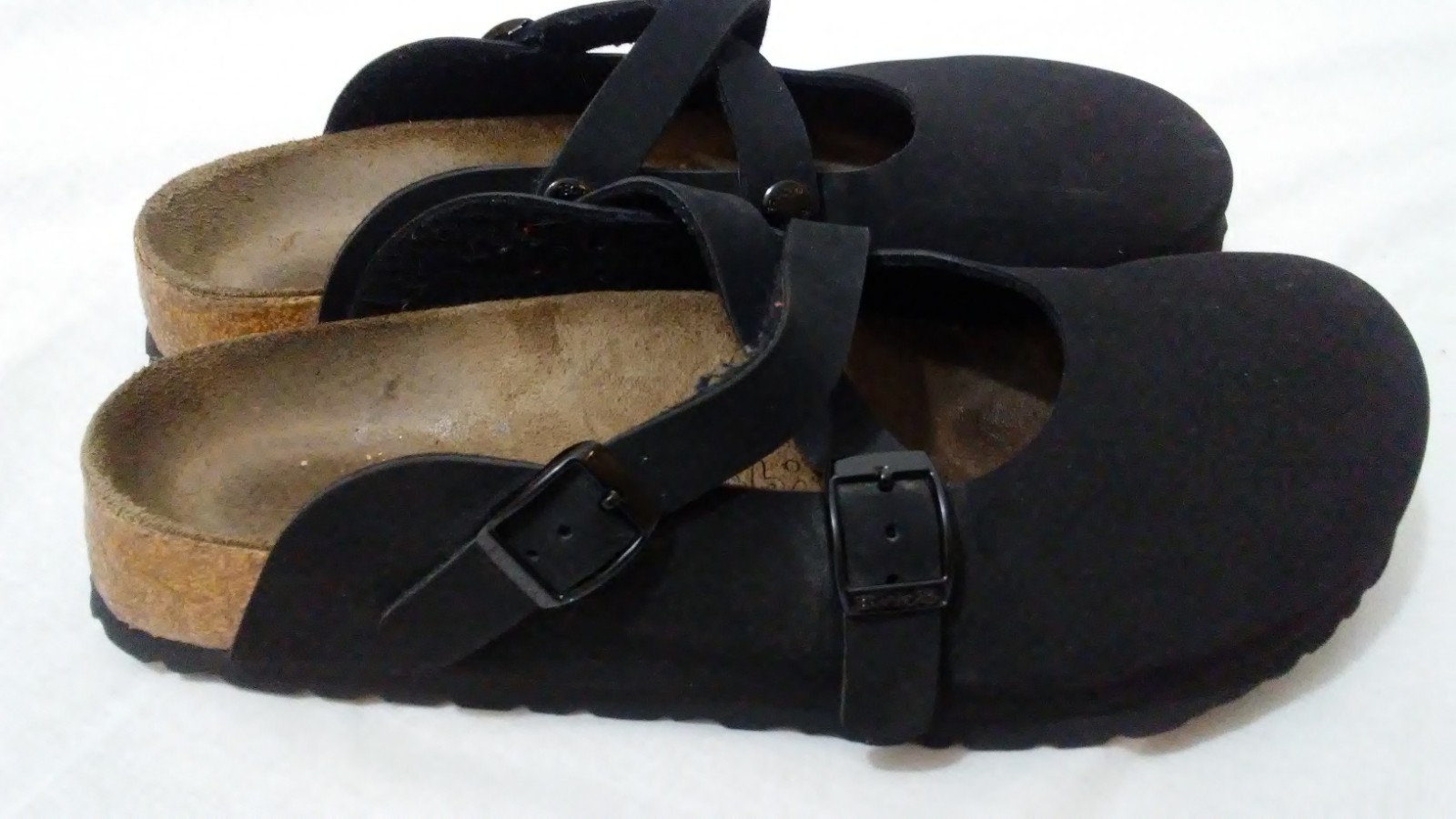 Birki's Birkinstock Black Double Cross Buckle Black Suede Mules Shoes Size L9 M7