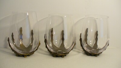 Halloween Skeleton Hand  4 1/2'' Bronze Metal Gothic Stemless Wine Glasses - 3