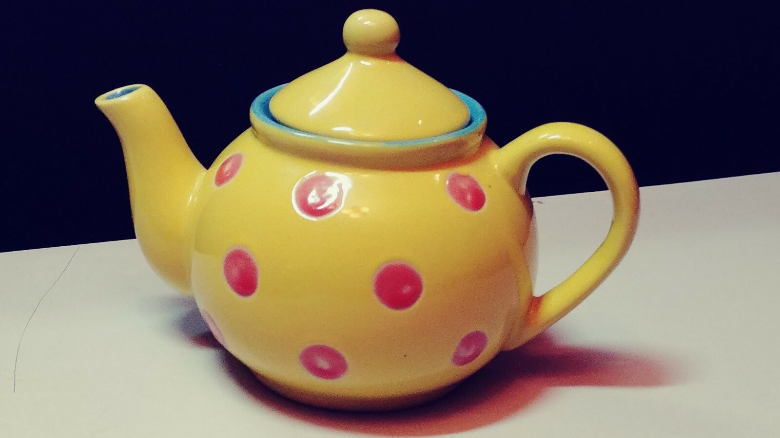 NM 1-2 CUP  Yellow TEAPOT W Red COLOR Polka Dot SPOTS China POTTERY w / lid