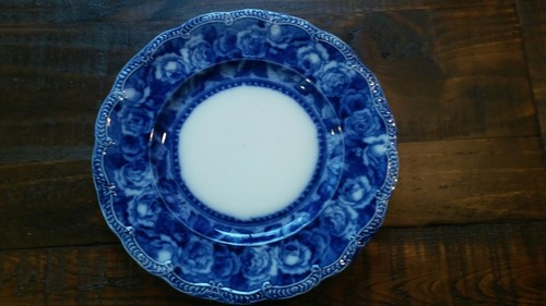Antique Flow Blue Ridgway Josephine England set 3 plates 8 7/8 inch diameter