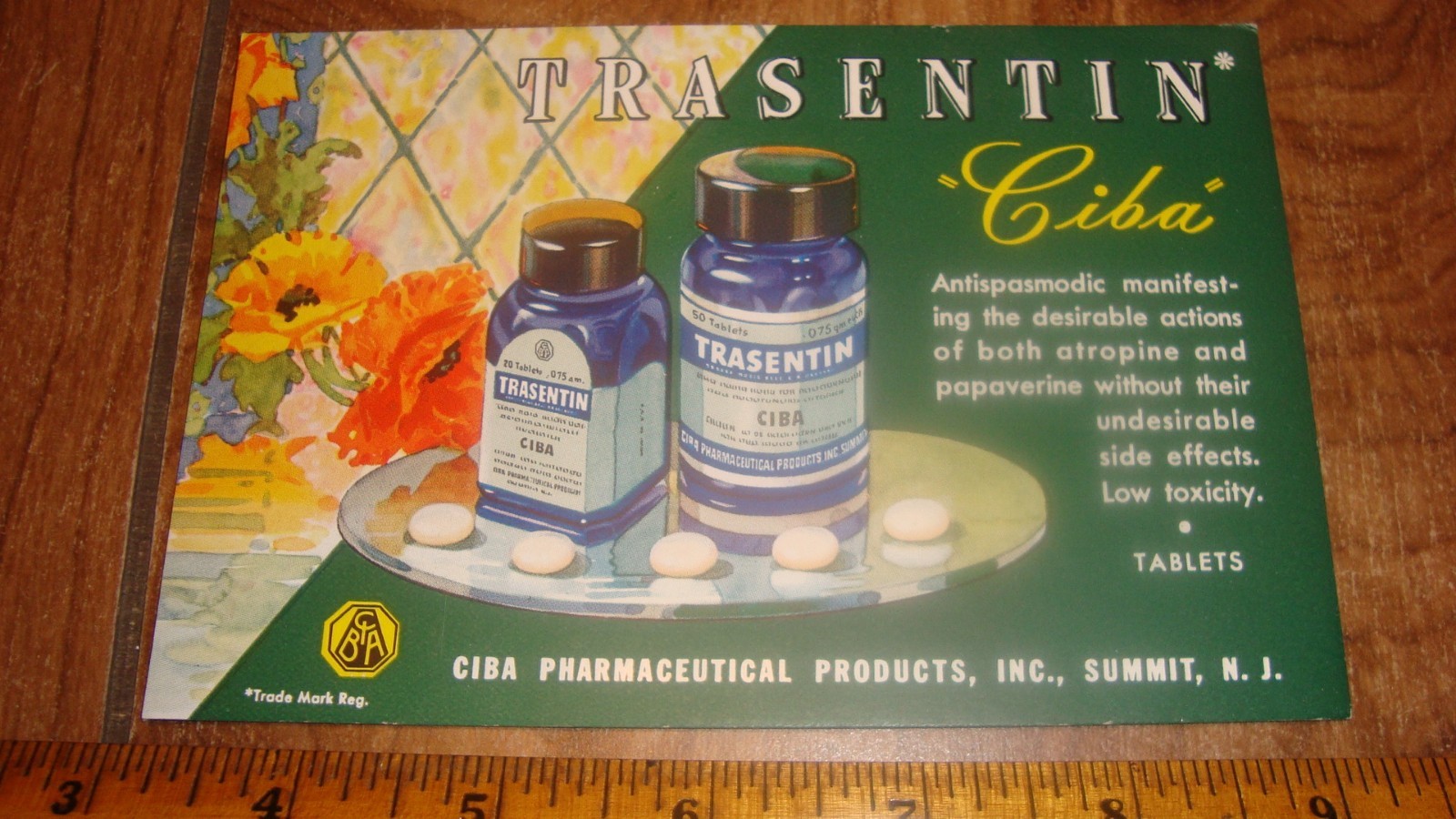 TRASENTIN  CIBA  N.J.   INK BLOTTER MEDICAL FREE SHIPPING