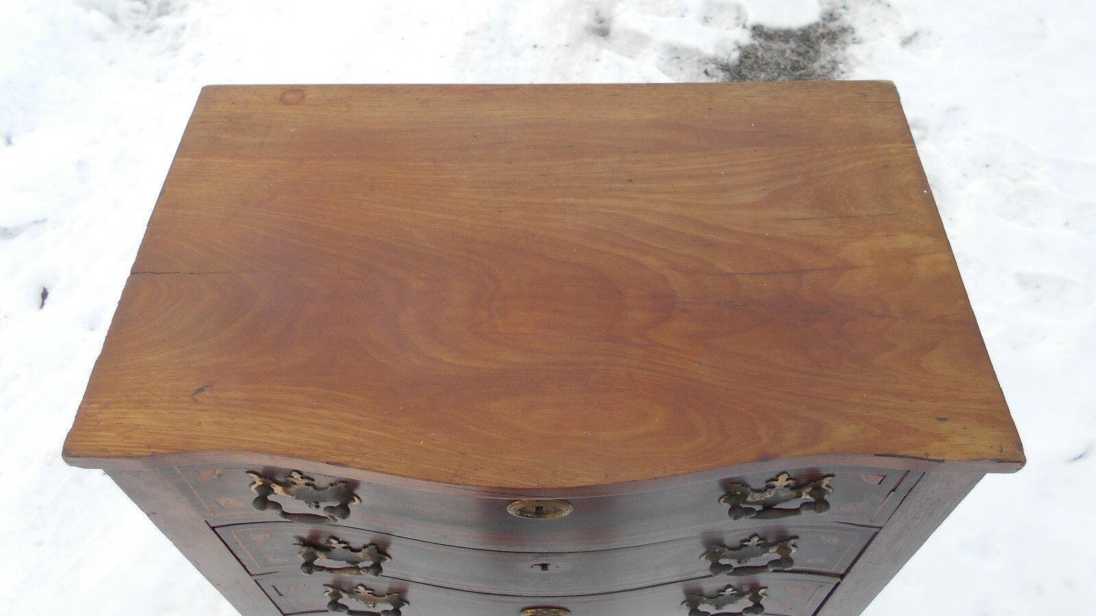 ANTIQUE EDWARDIAN 3 DRAWER FAN INLAID MAHOGANY STAND ON SQUARE TAPERED LEGS