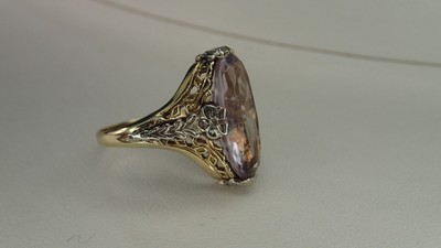 Amethyst Antique Heirloom Deco Ring 10K Gold Filigree Fine Gemstone Jewelry